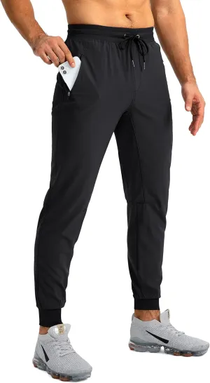 Pudolla Men's Lightweight Jogger Pants Workout Gym Running Pants with Zipper Pockets for Athletic Casual