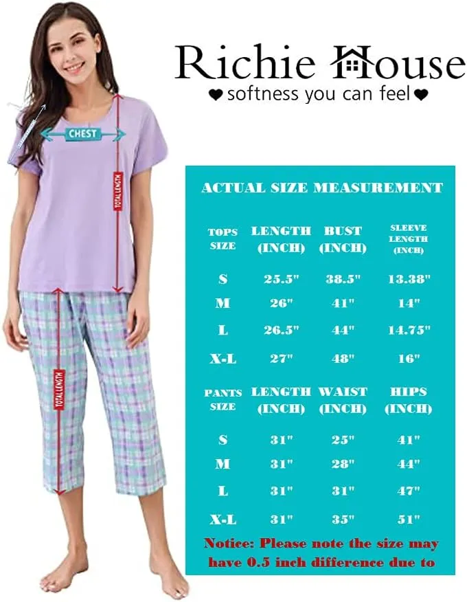 Richie House Pajamas Women Cotton Shirt - PJ Sets for Women, T-Shirt Top RHW2865