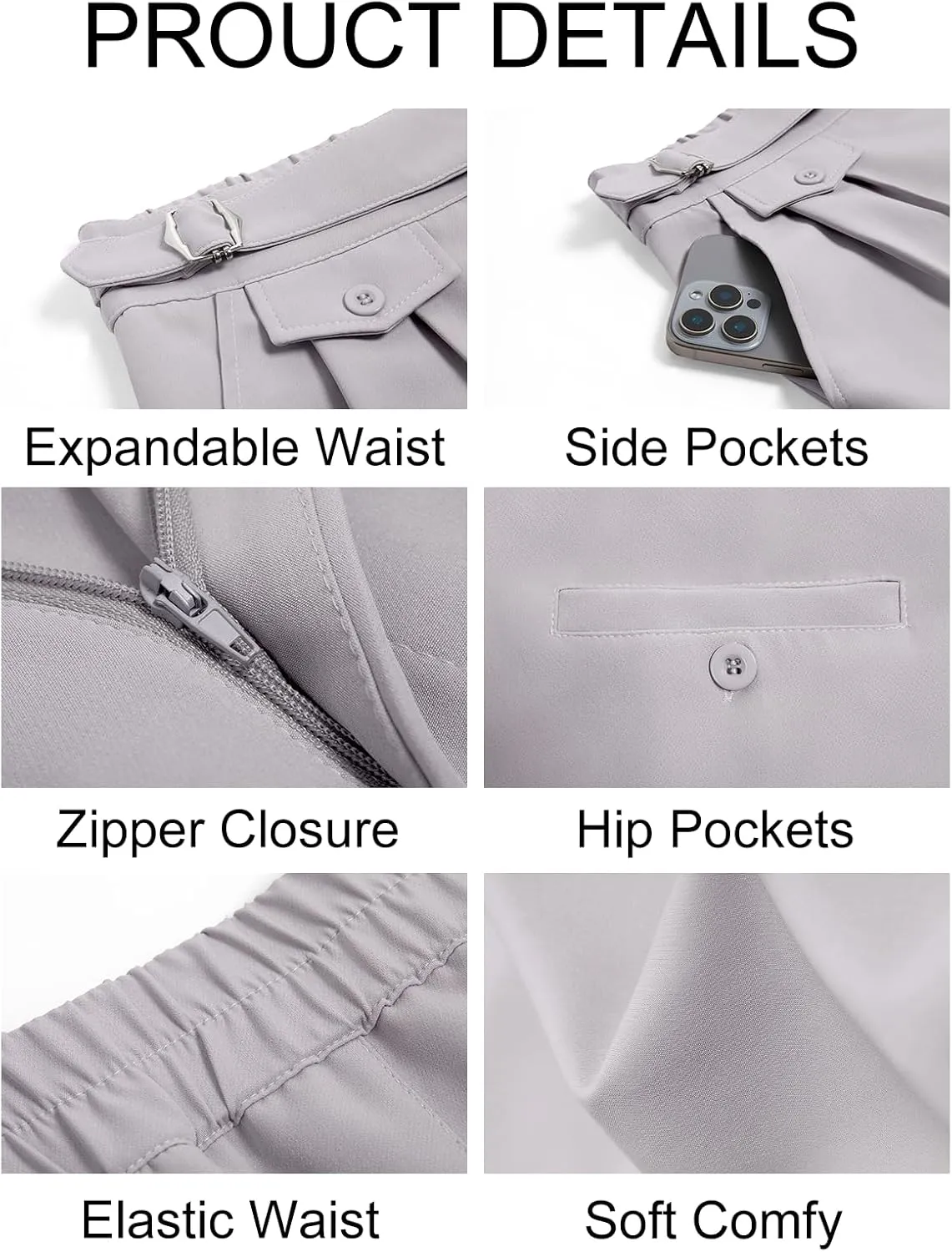 Runcati Mens Classic Fit Dress Pants Pleated Elastic Waist Work Pants Skinny Stretch Business Suit Pants