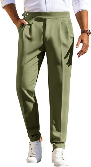 Runcati Mens Classic Fit Dress Pants Pleated Elastic Waist Work Pants Skinny Stretch Business Suit Pants