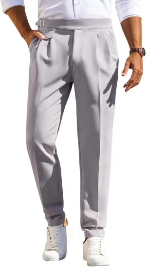 Runcati Mens Classic Fit Dress Pants Pleated Elastic Waist Work Pants Skinny Stretch Business Suit Pants