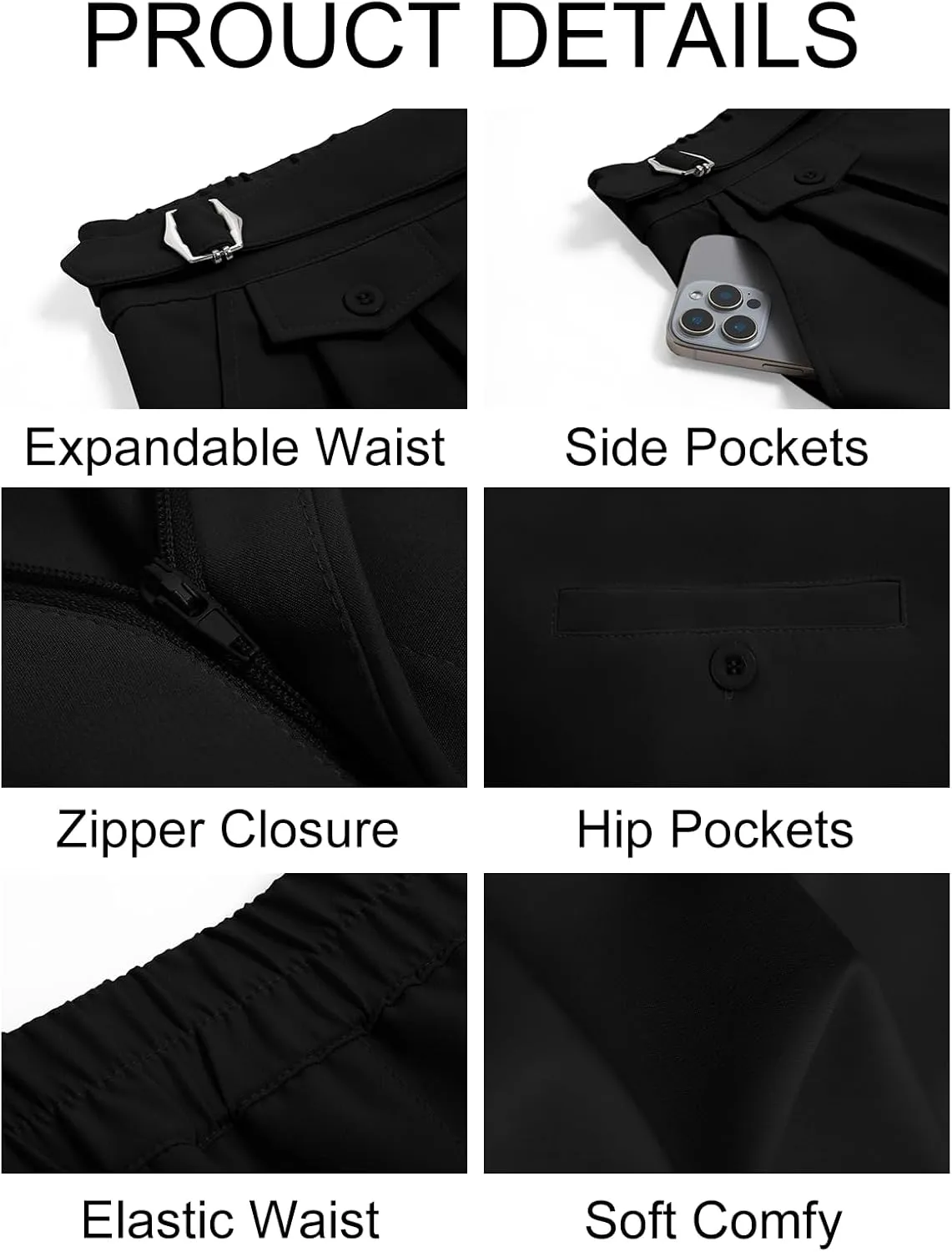 Runcati Mens Classic Fit Dress Pants Pleated Elastic Waist Work Pants Skinny Stretch Business Suit Pants