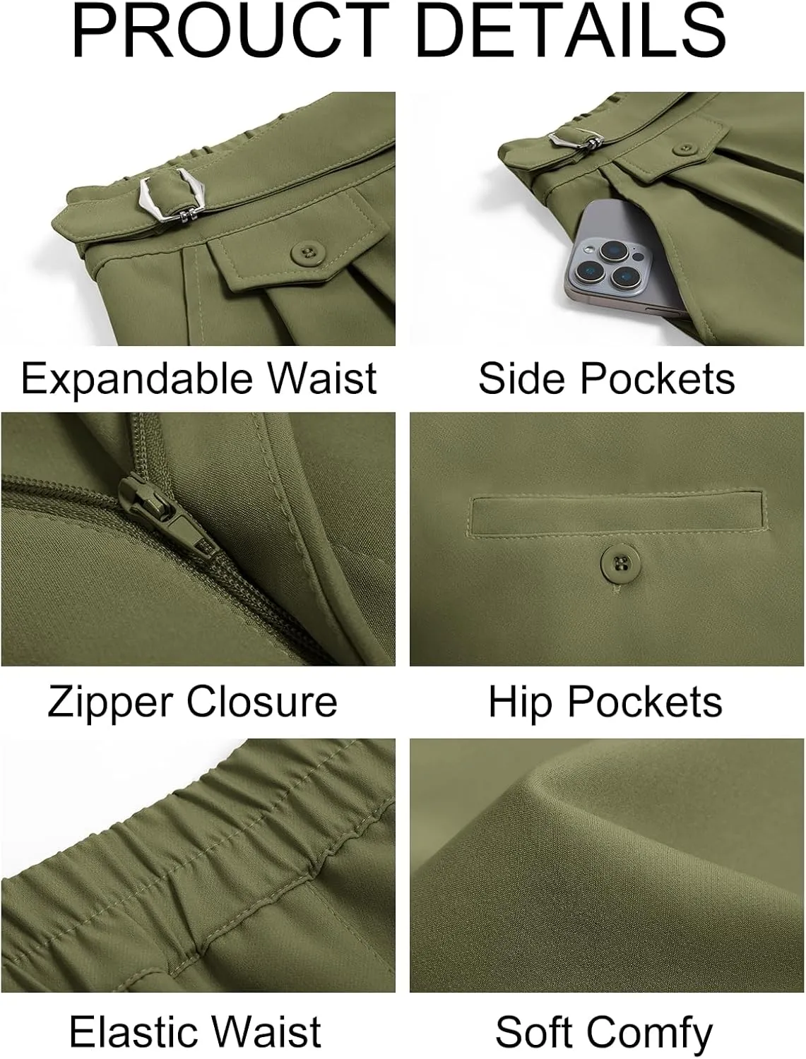 Runcati Mens Classic Fit Dress Pants Pleated Elastic Waist Work Pants Skinny Stretch Business Suit Pants