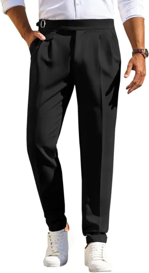 Runcati Mens Classic Fit Dress Pants Pleated Elastic Waist Work Pants Skinny Stretch Business Suit Pants