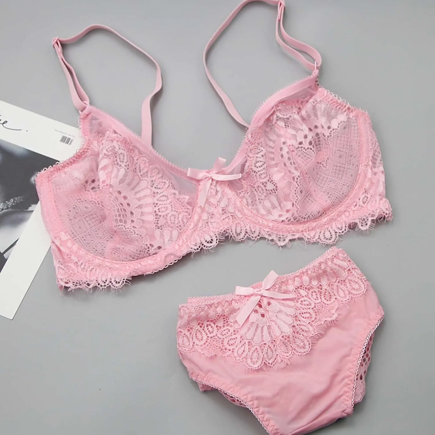 Sexy Bra and Panty Sets Floral Lace 2 Piece Underwire Lingerie Set Push Up Bralette Mesh Babydoll Underwear Sleepwear
