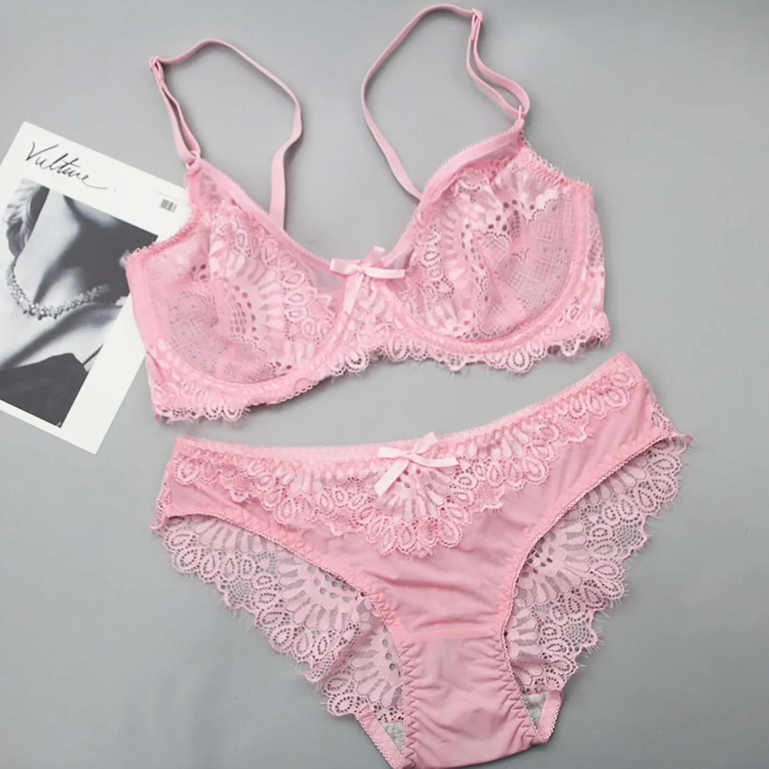 Sexy Bra and Panty Sets Floral Lace 2 Piece Underwire Lingerie Set Push Up Bralette Mesh Babydoll Underwear Sleepwear