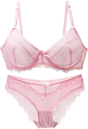 Sexy Bra and Panty Sets Floral Lace 2 Piece Underwire Lingerie Set Push Up Bralette Mesh Babydoll Underwear Sleepwear