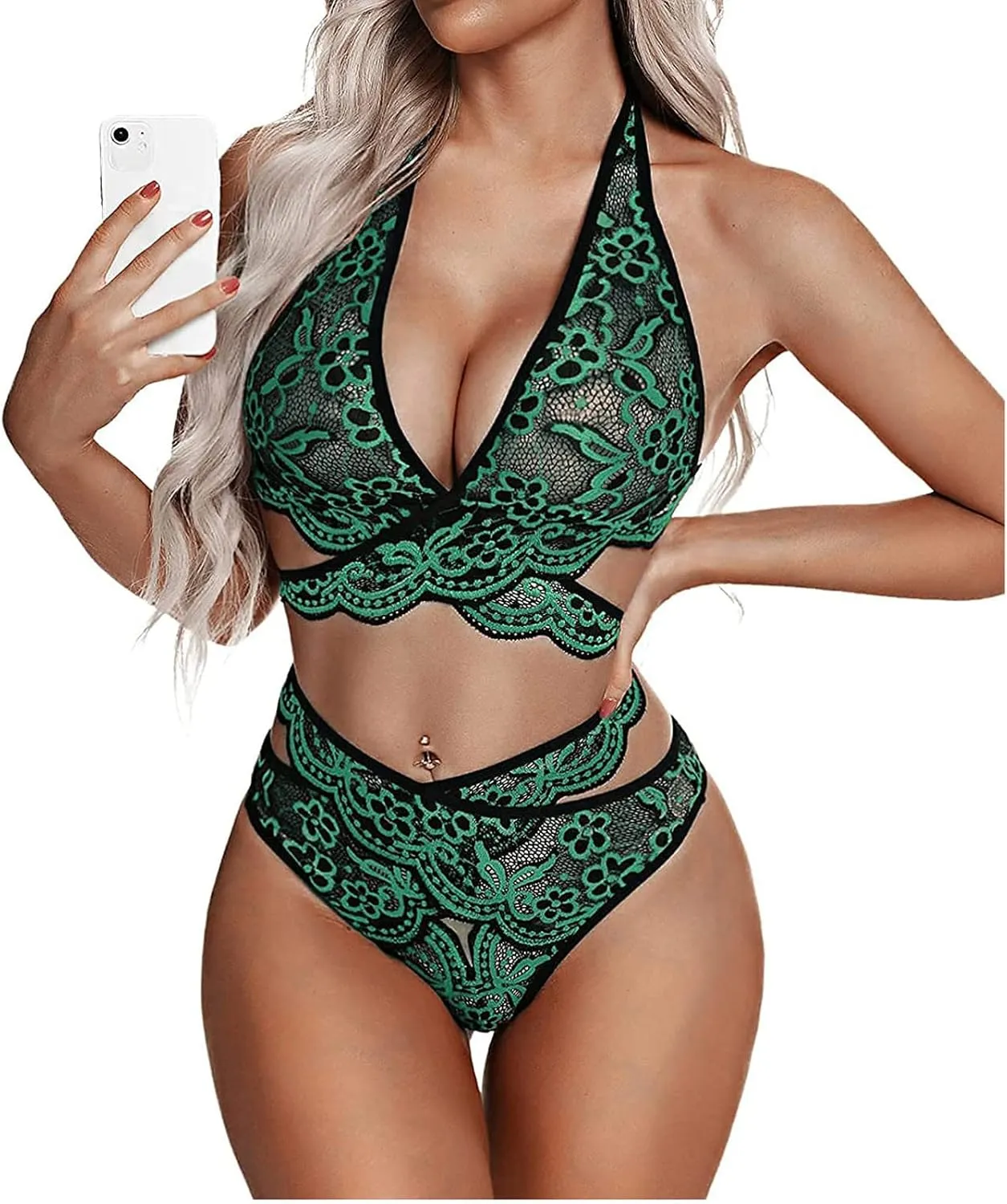 Sexy Criss Cross Wrap Lingerie Set for Women Strappy Floral Lace Sheer Bra Panty Set Two Piece Lingerie Sets K