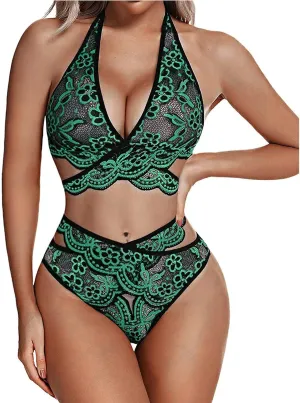 Sexy Criss Cross Wrap Lingerie Set for Women Strappy Floral Lace Sheer Bra Panty Set Two Piece Lingerie Sets K
