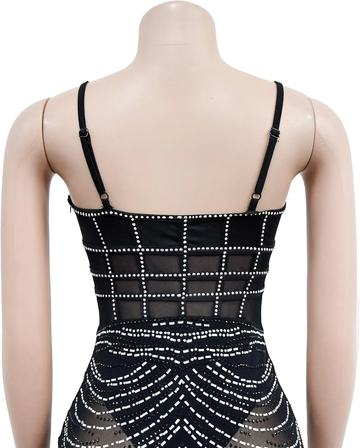 Sexy Dress for Women Party Club Night Stretchy Sheer Mesh Sparkly Rhinestone Mini Bodycon Vesitdos