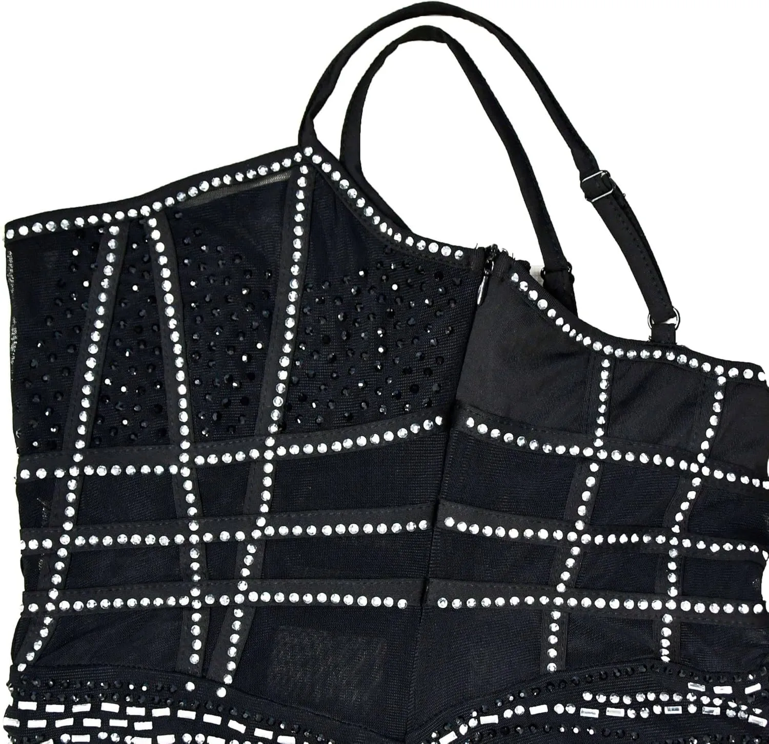 Sexy Dress for Women Party Club Night Stretchy Sheer Mesh Sparkly Rhinestone Mini Bodycon Vesitdos