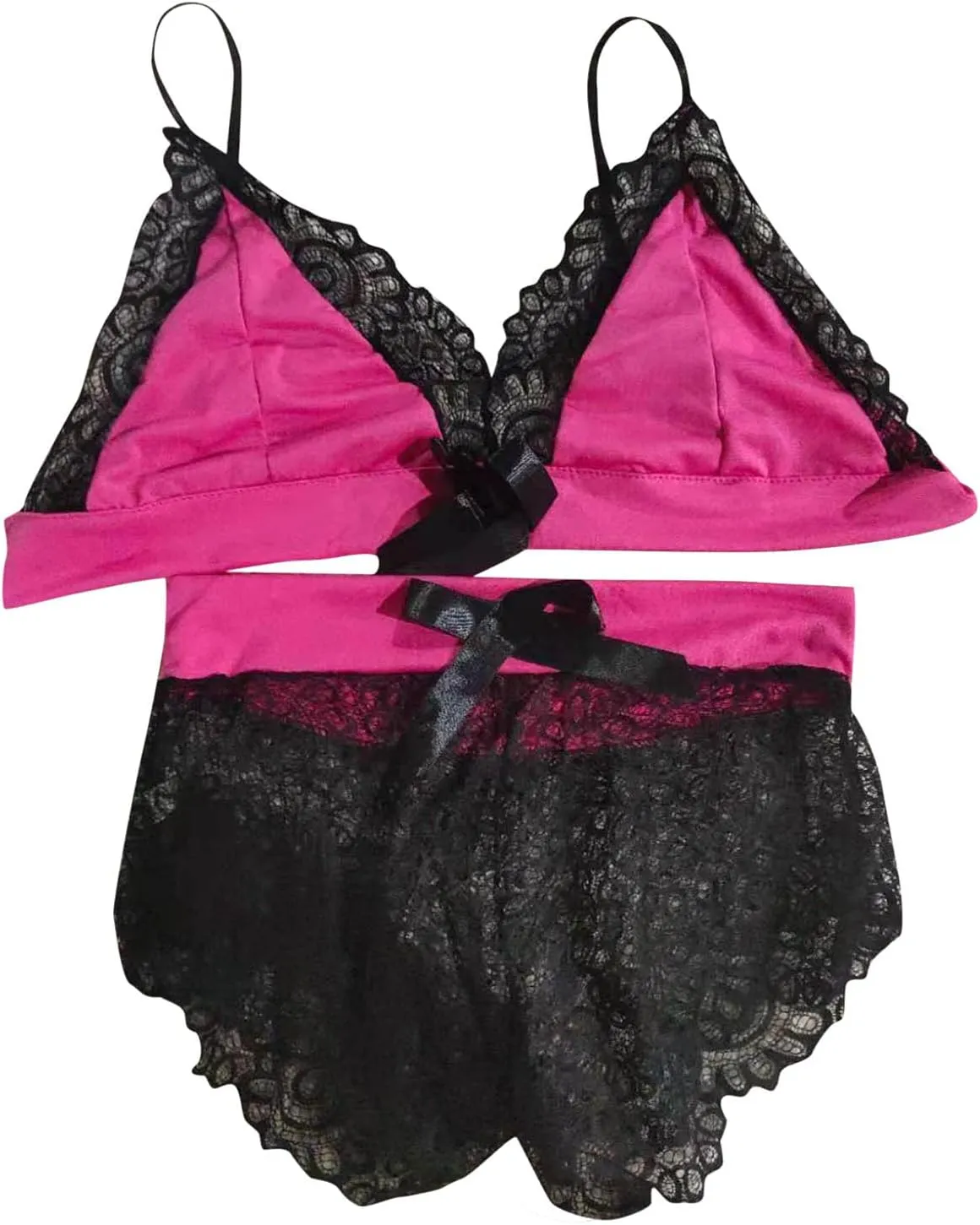 Sexy Lingerie for Women,Two Piece Sheer Matching Bra and Panty Set Valentine Day Lace Bralette Strappy Mesh Negligee