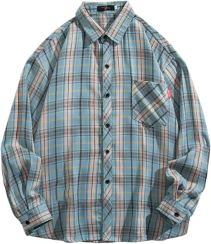 Shirt for Men Long Sleeve Button Up Checked Work Shirts Stylish Spring T Shirts with Pockets Retro Jacket Western