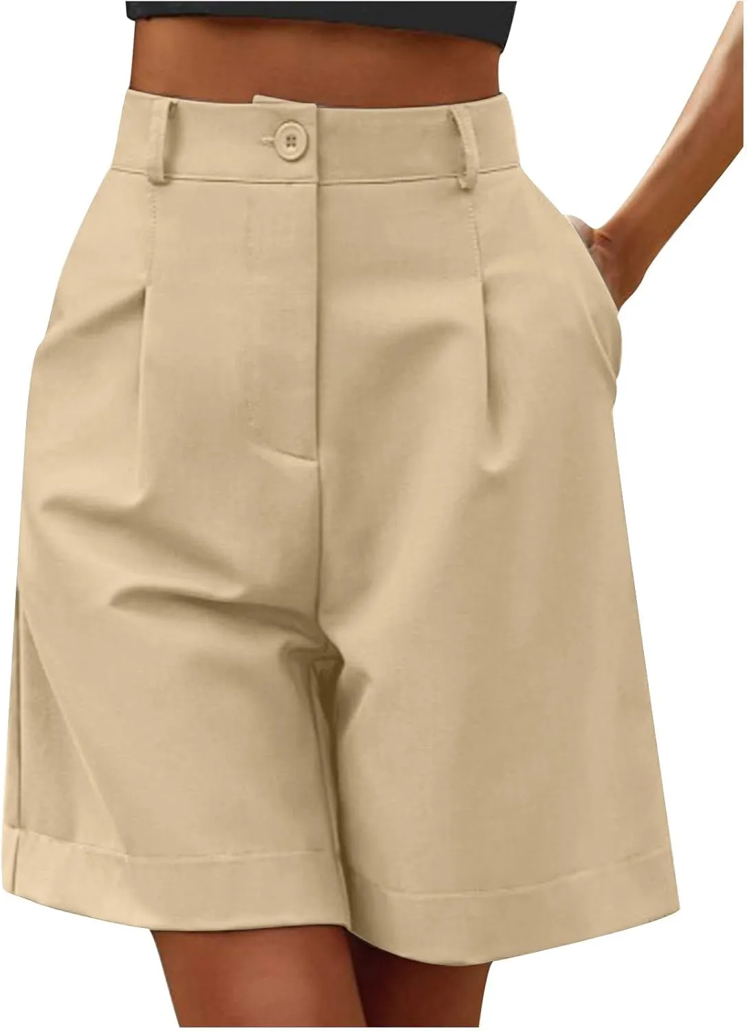 Shorts for Women Bermuda Shorts Casual Elastic High Waisted Wide Leg Shorts Pleated Dressy Summer Shorts with Pockets