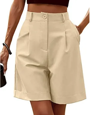 Shorts for Women Bermuda Shorts Casual Elastic High Waisted Wide Leg Shorts Pleated Dressy Summer Shorts with Pockets
