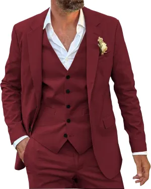 SHUZHXLZANGY Men's 3 Piece Summer Linen Suits for Men Slim Fit Casual Suit for Beach Wedding Suits Prom Suits Formal Business