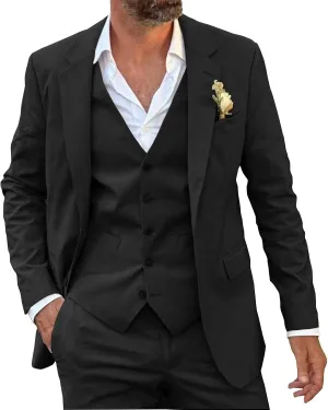 SHUZHXLZANGY Men's 3 Piece Summer Linen Suits for Men Slim Fit Casual Suit for Beach Wedding Suits Prom Suits Formal Business