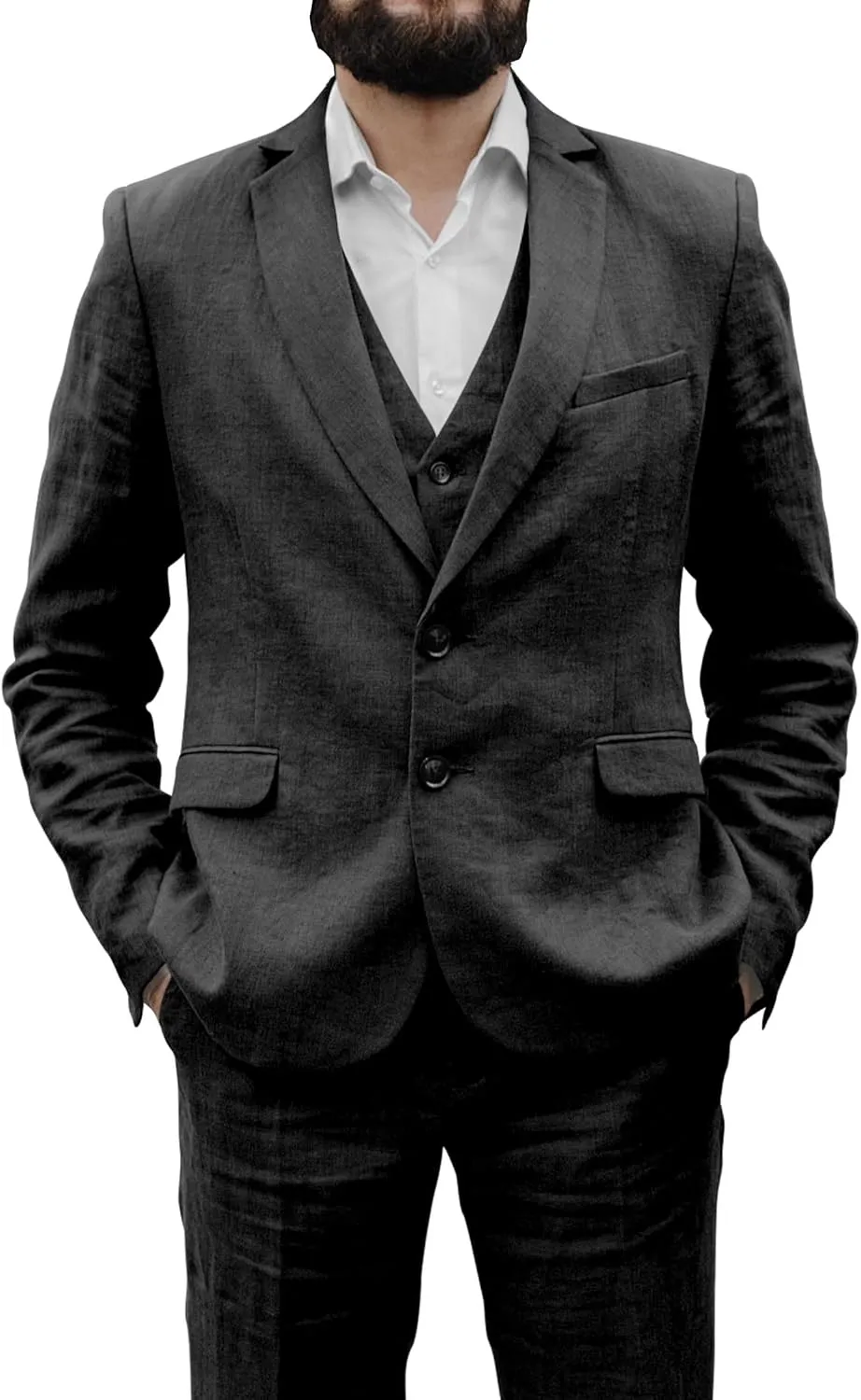 SHUZHXLZANGY Men's 3 Piece Summer Linen Suits for Men Slim Fit Casual Suit for Beach Wedding Suits Prom Suits Formal Business