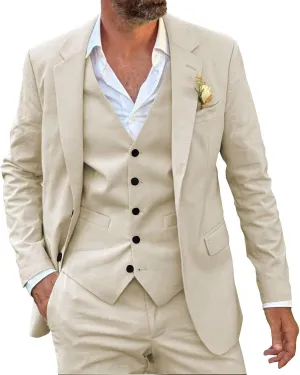 SHUZHXLZANGY Men's 3 Piece Summer Linen Suits for Men Slim Fit Casual Suit for Beach Wedding Suits Prom Suits Formal Business