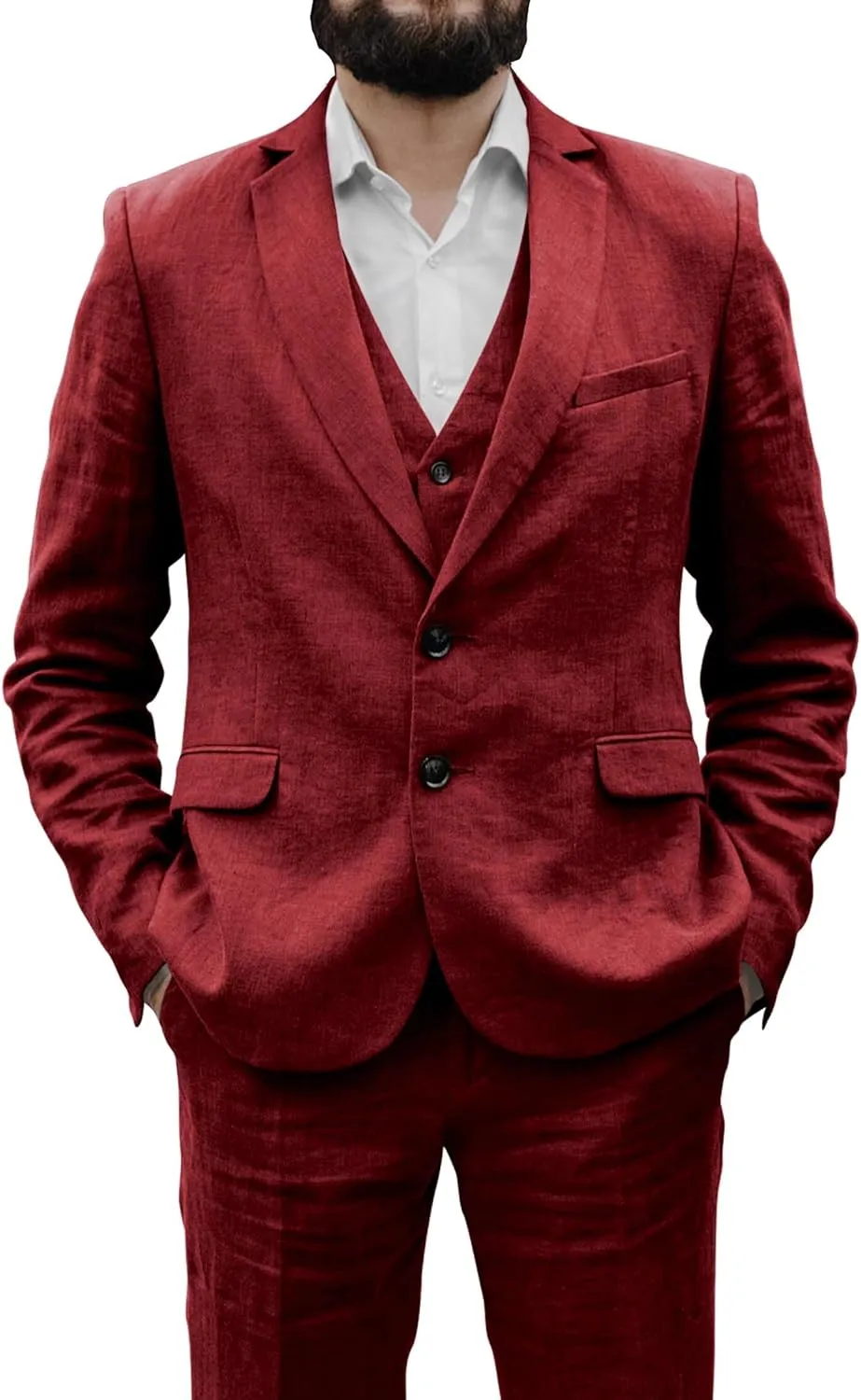 SHUZHXLZANGY Men's 3 Piece Summer Linen Suits for Men Slim Fit Casual Suit for Beach Wedding Suits Prom Suits Formal Business