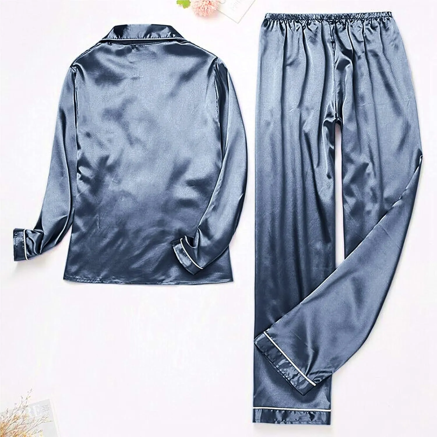 Silk Pajamas for Women Set 2025 Plus Size Long Sleeve Button Down Tops Lounge Pants 2 Piece Pjs Sleepwear Loungewear
