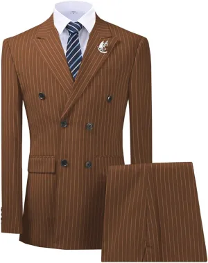 Slim Fit Mens Suit Set 3 Piece Wedding Groomman Pinstripe Notched Lapel TuxedosBlazer Vest Pant