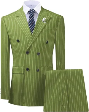 Slim Fit Mens Suit Set 3 Piece Wedding Groomman Pinstripe Notched Lapel TuxedosBlazer Vest Pant