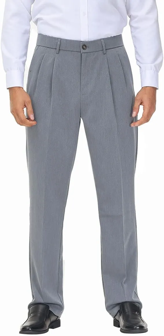 Soojun Men's Flex Pleated Front Classic Fit Dress Pants
