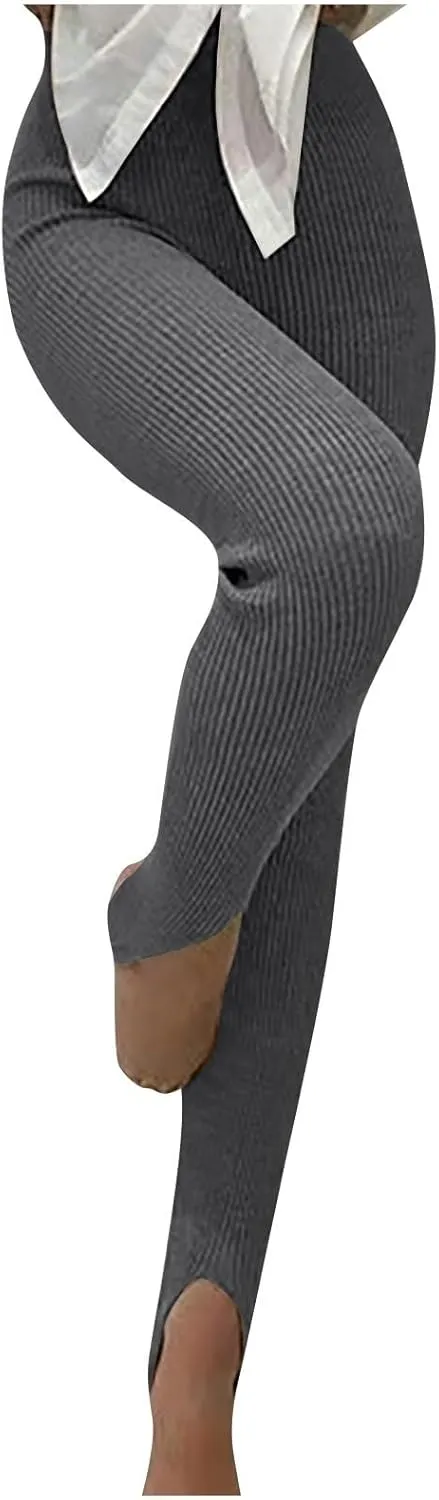 Stirrup Leggings for Women Stretch Slim Fit High Waisted Yoga Pants Tummy Control Texture Athletic Workout Tight Pants