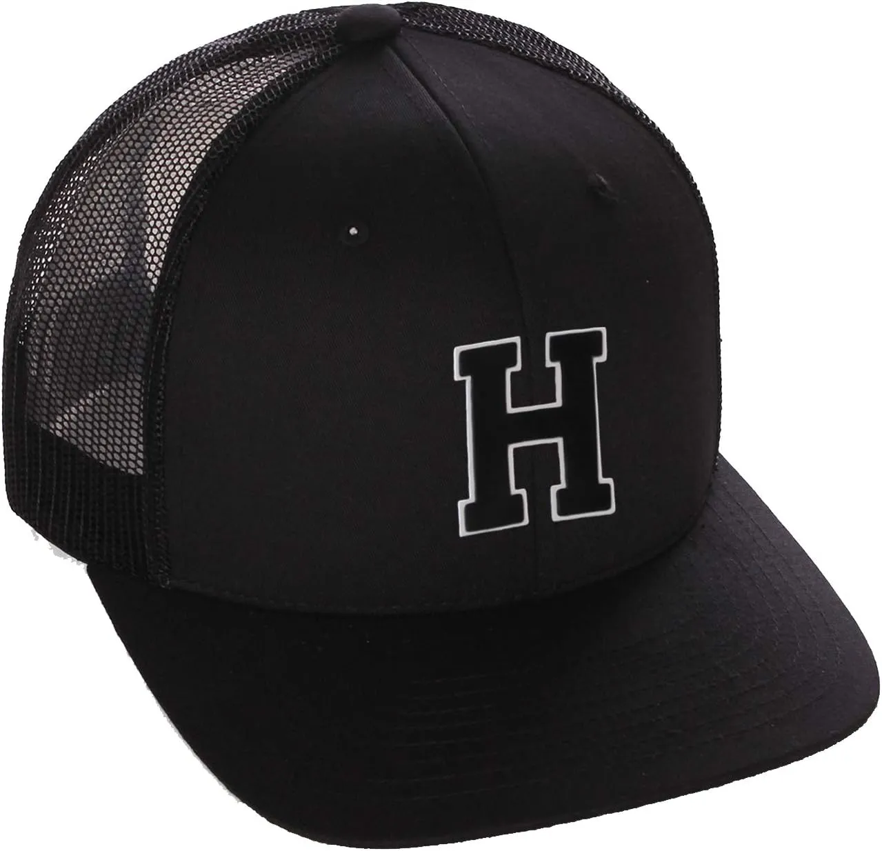 Structured Trucker Mesh Hat Custom Colors Letter H Initial Baseball Mid Profile