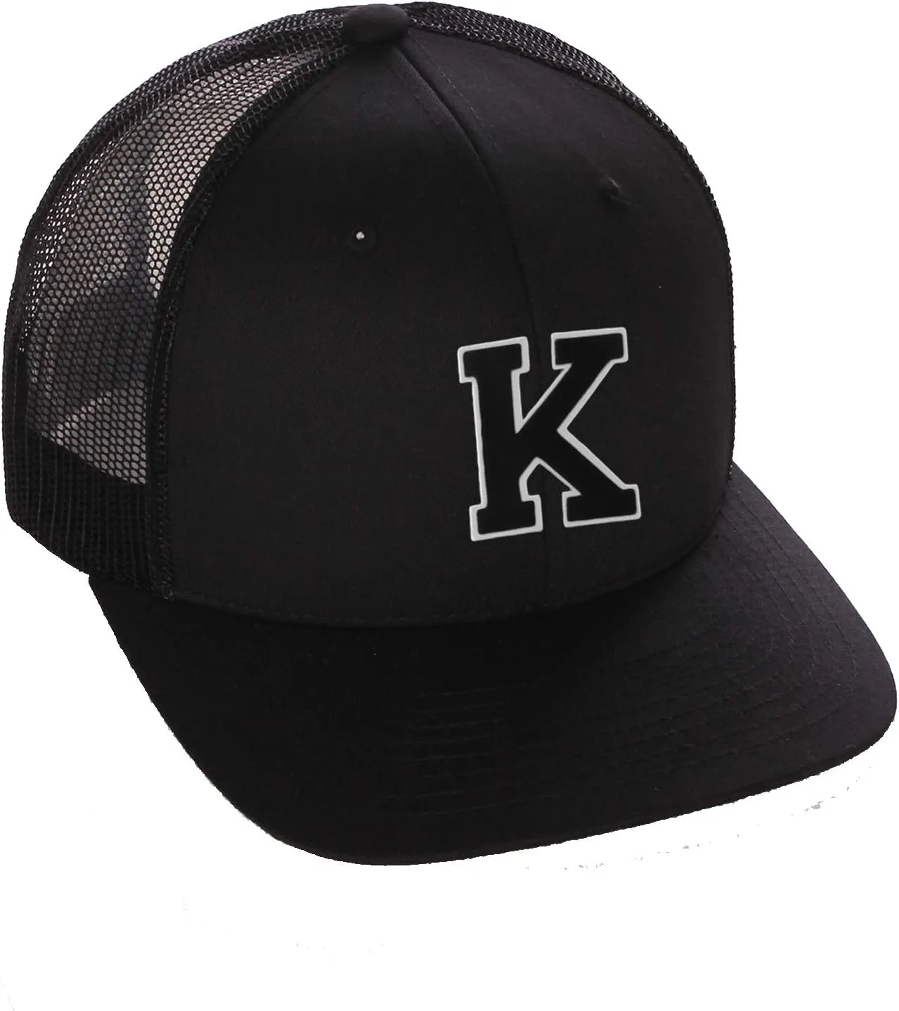 Structured Trucker Mesh Hat Custom Colors Letter K Initial Baseball Mid Profile