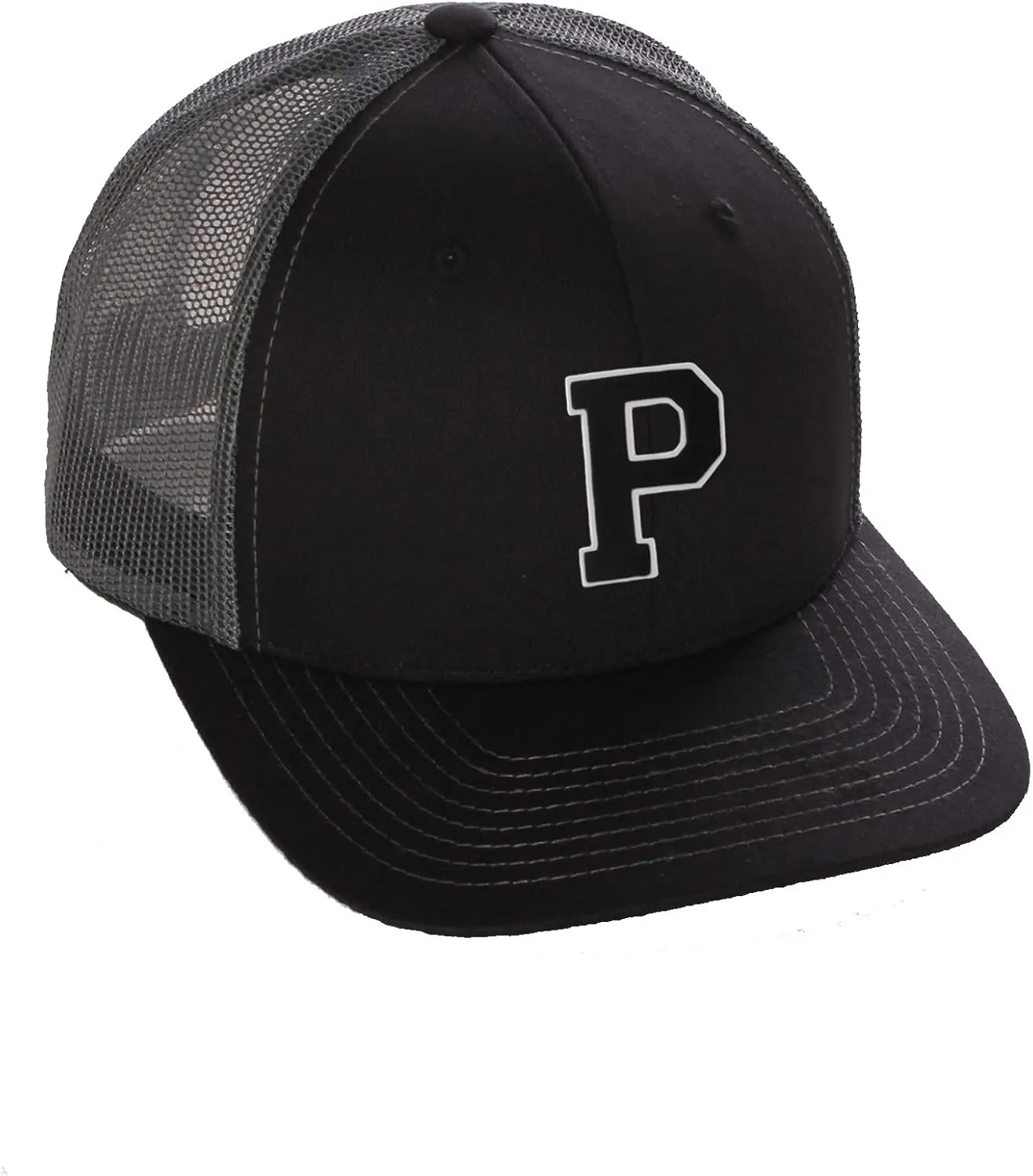 Structured Trucker Mesh Hat Custom Colors Letter P Initial Baseball Mid Profile