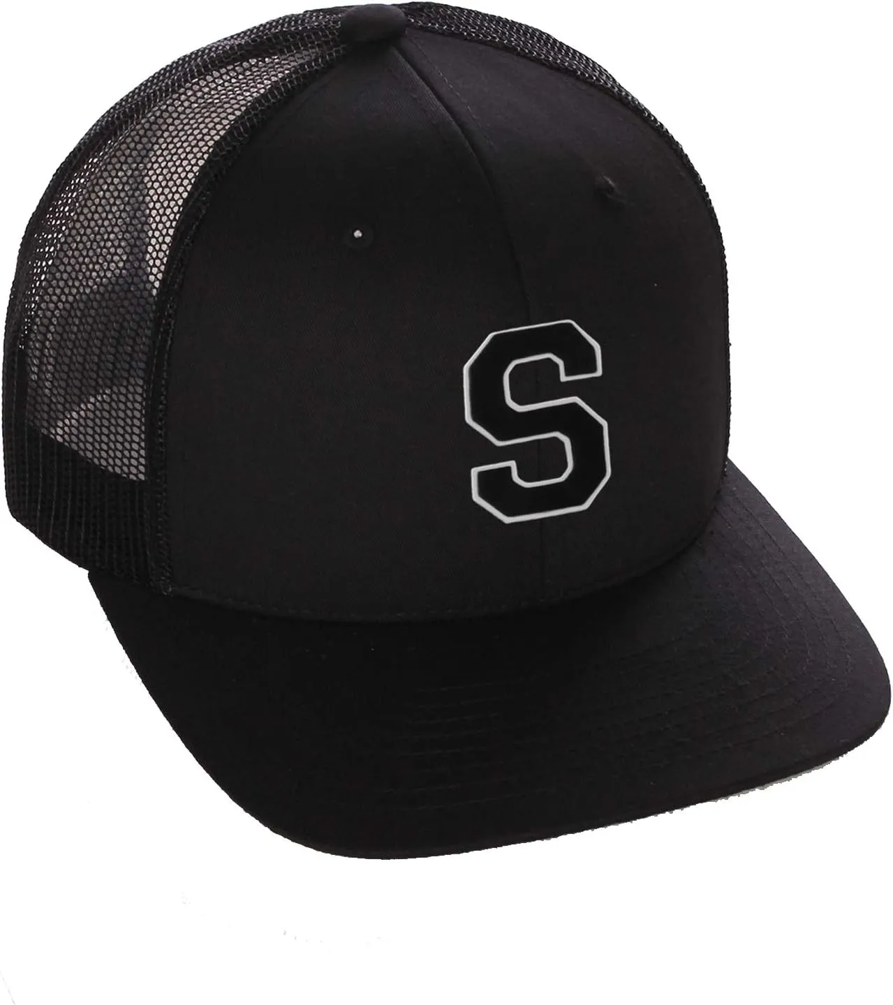 Structured Trucker Mesh Hat Custom Colors Letter S Initial Baseball Mid Profile