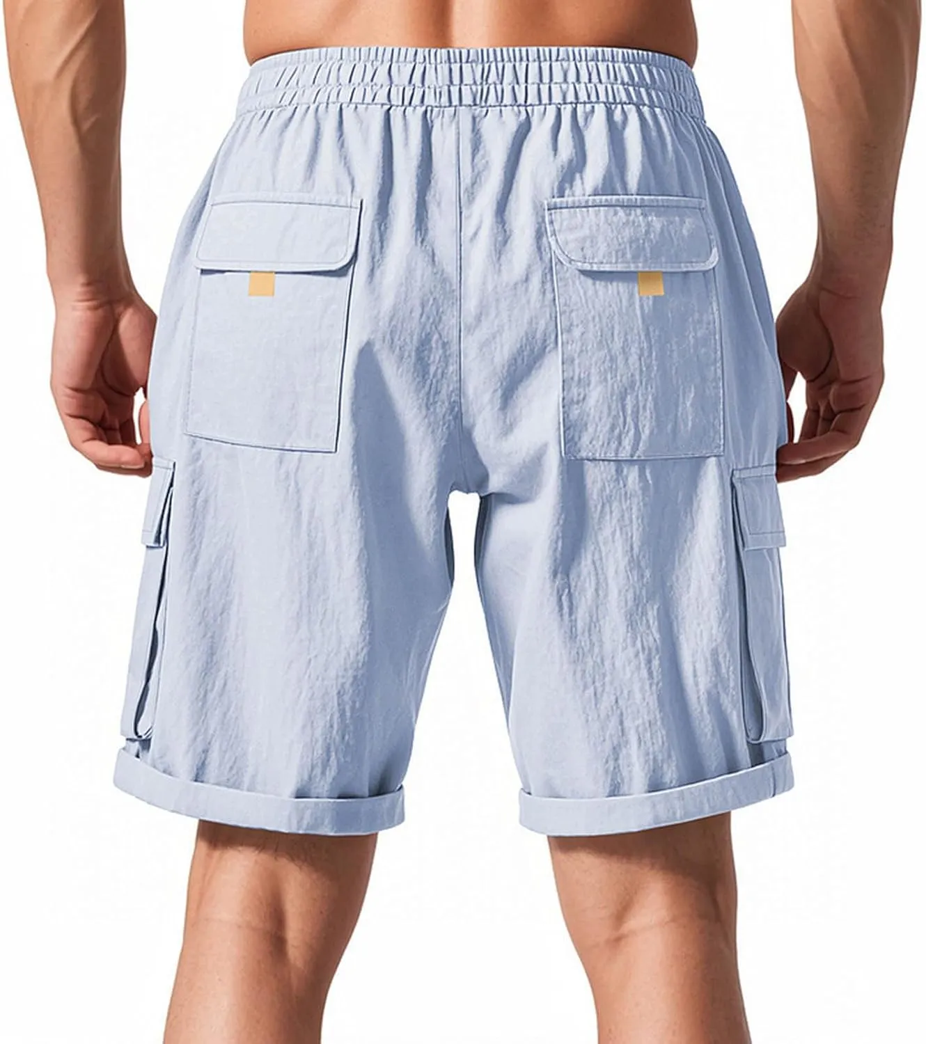 Summer Cargo Shorts for Men Casual Drawstring Elastic Waist Shorts Lightweight Vacation Beach Pant with Multi Pockets