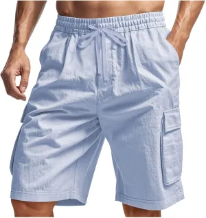 Summer Cargo Shorts for Men Casual Drawstring Elastic Waist Shorts Lightweight Vacation Beach Pant with Multi Pockets
