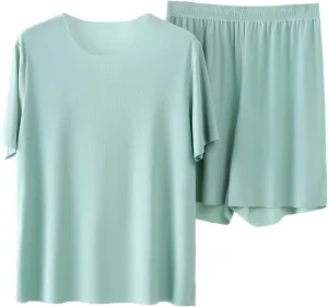 Summer Lounge Sets for Women Soft Ice Silk Shirts Wide Leg Pants Plus Size Silk Pajama Set Travel Outfit Airport Set