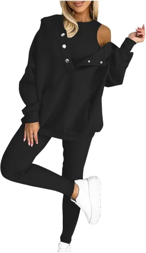 Sweatsuit Set for Women 3 Piece Oversized Outfits, Trendy Hoodie Tank Top Long Pants Matching Lounge Set