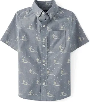 The Children's Place Boys' Short Sleeve Poplin Button Down Shirt