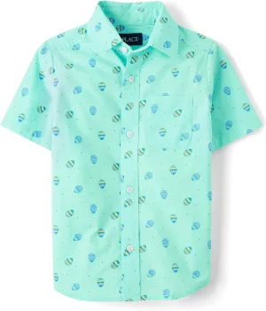 The Children's Place Boys' Short Sleeve Poplin Button Down Shirt