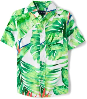 The Children's Place Boys' Short Sleeve Poplin Button Down Shirt