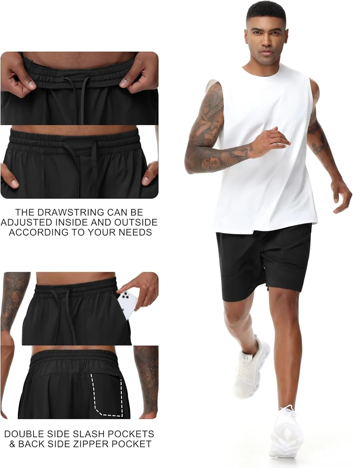 THE GYM PEOPLE Men's Running Shorts Lightweight Quick Dry Workout Shorts with Drawstring Zipper Pockets