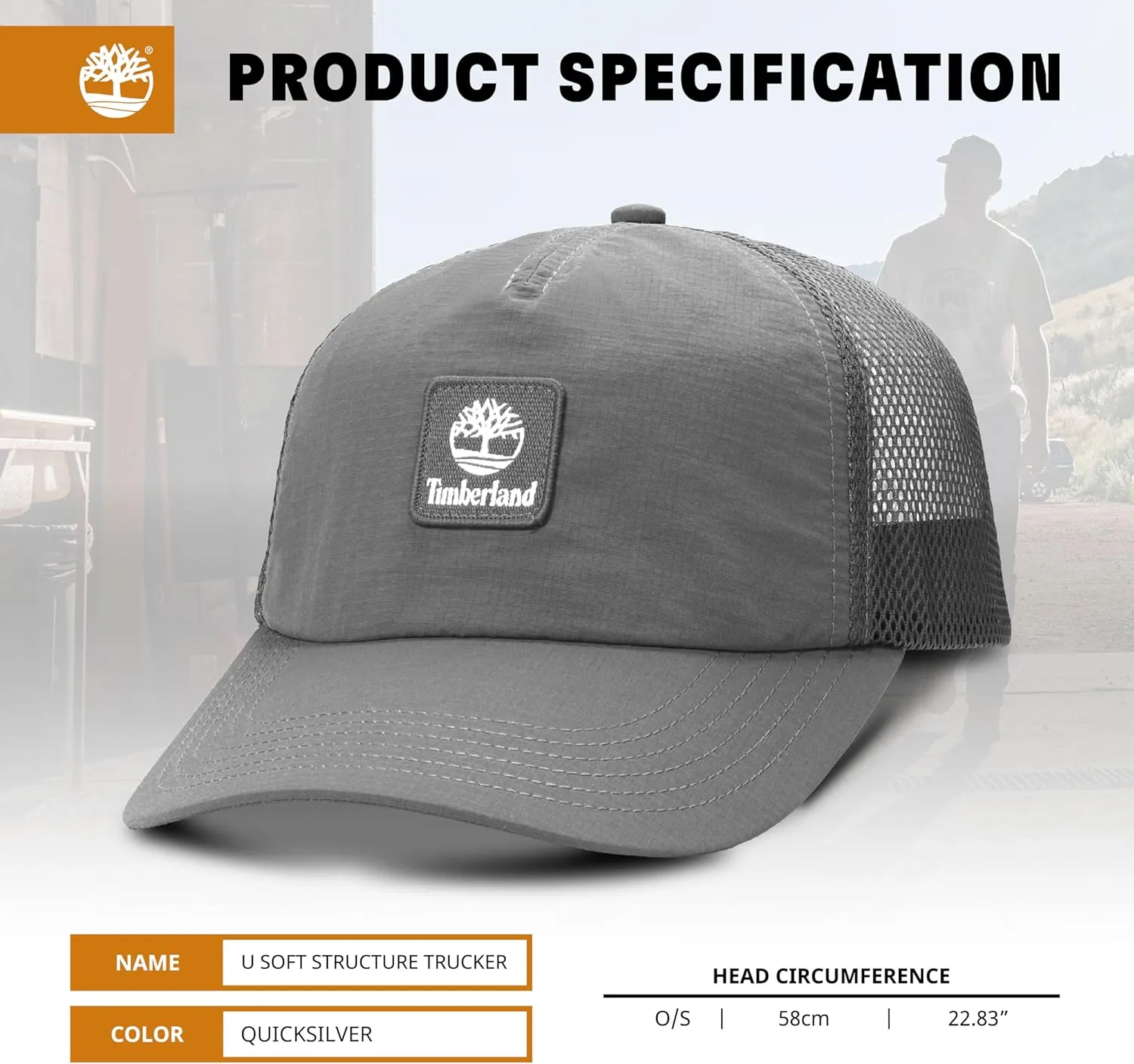 Timberland Trucker Hat, Soft Structured Baseball Cap, Adjustable Mesh Back, Curved Brim, Breathable & Lightweight – One Size