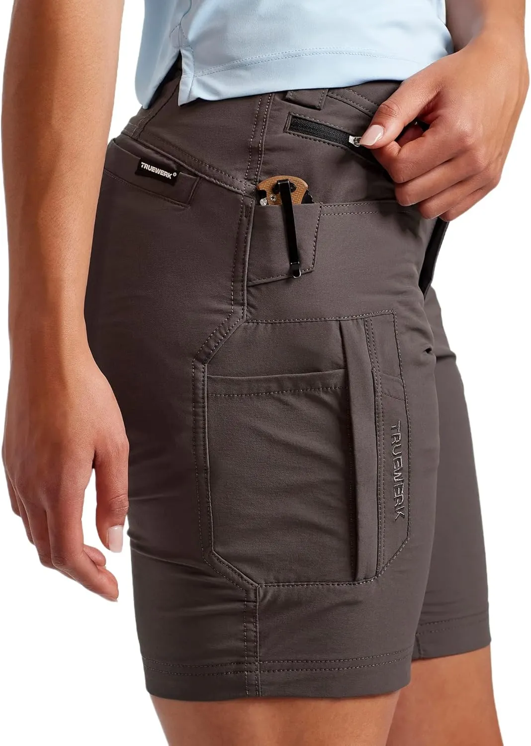 TRUEWERK Womens Workwear Shorts - T1 WerkShorts - Relaxed Fit, Lightweight, Moisture Wicking, Shorts with 4-Way Stretch