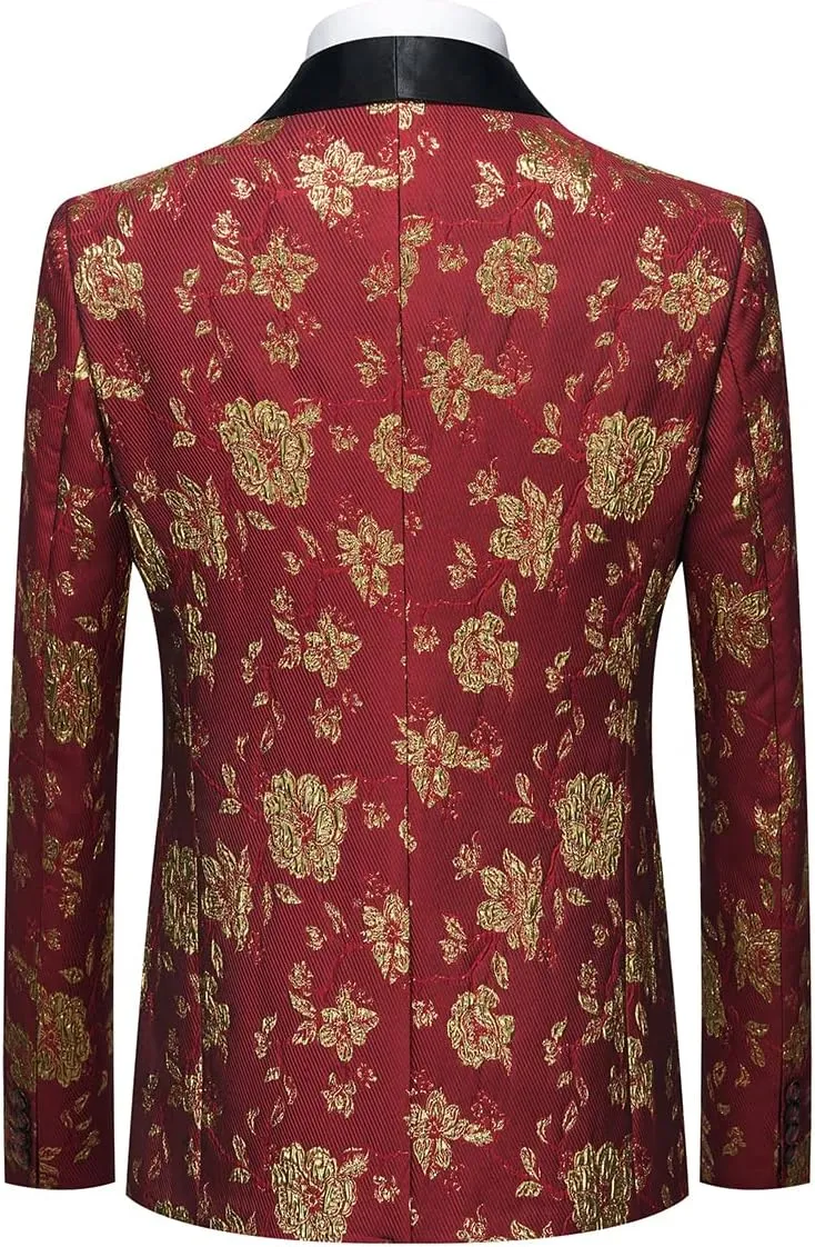 Tuxedo Suits for Men 3 Piece Regular Fit Suit Floral Pattern Blazer Jacket Waistcoat Pants Men Suit Set for Wedding