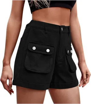 Uillui Women's Girls Cargo Shorts Summer Relaxed Fit Hiking Bermuda Shorts Denim Distressed High Waisted Pockets Jean Shorts