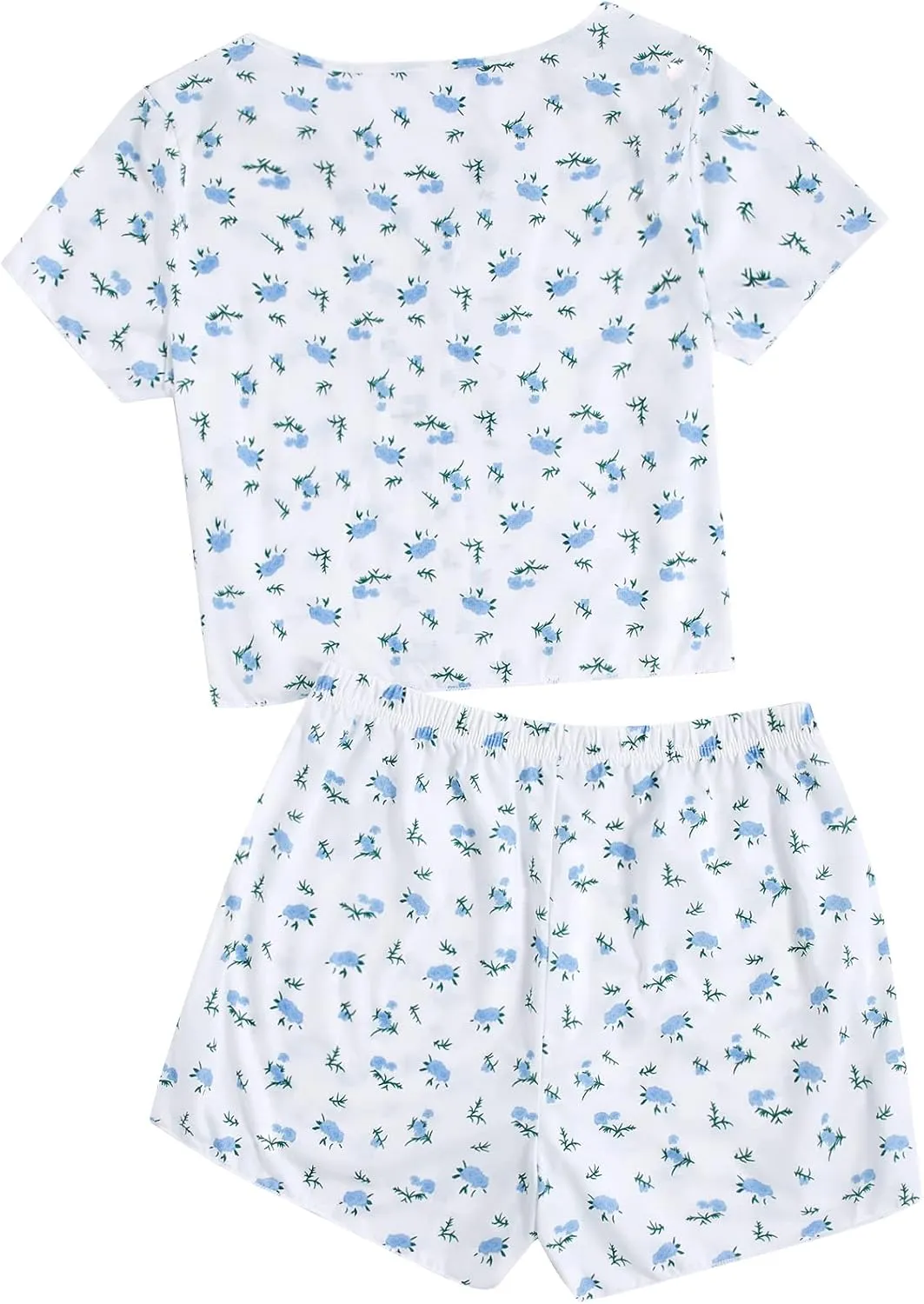 Verdusa Women's 2-Piece Button Down Short Sleeve Ditsy Floral Button Front Sleepwear Loungewear PJ Set