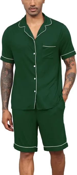 Veseacky Mens Pajamas Set Short Sleeve Soft Button Down Sleepwear Two Piece Mens Loungewear Pjs Set with Pockets S-XXL