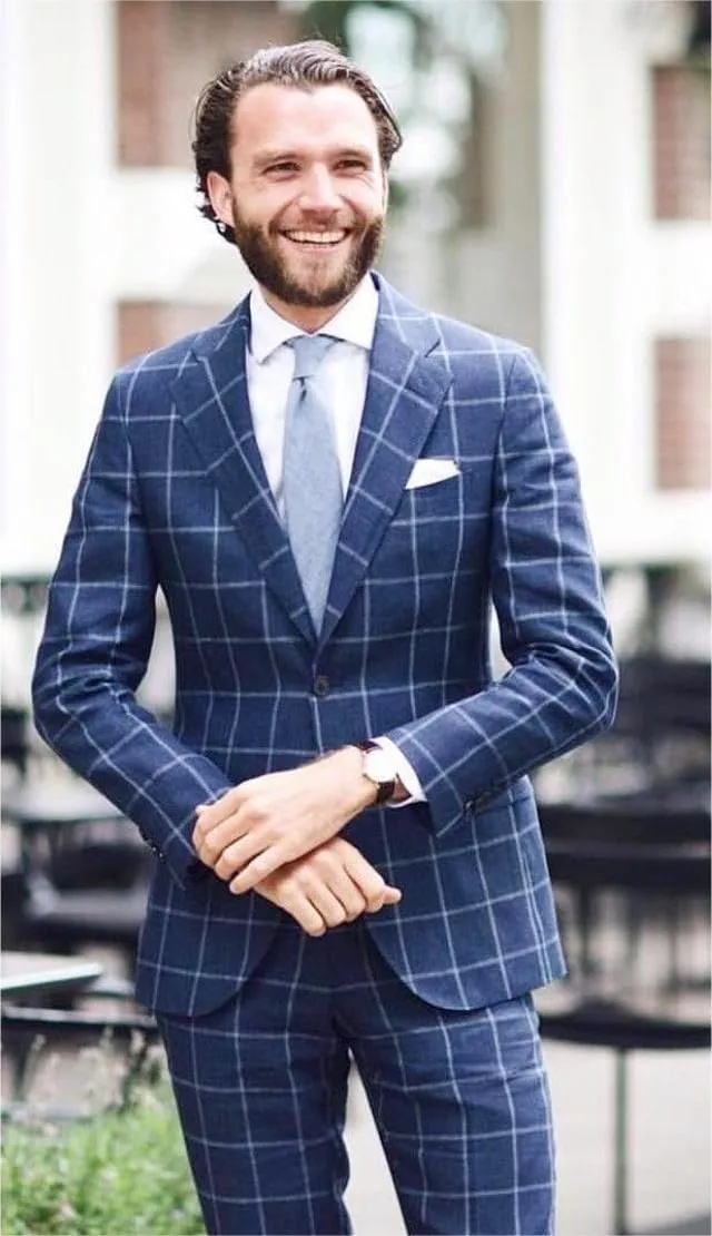 Wangyue Mens Plaid Suit Big and Tall 2 Piece Checked Suits Bussiness Wedding Suit Prom Tuxedos Suit Blazer Pant Set