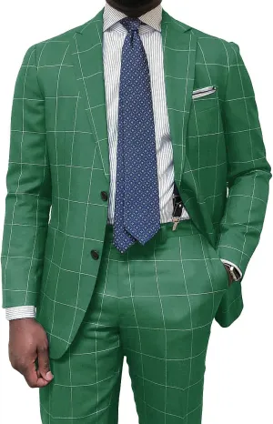 Wangyue Mens Plaid Suit Big and Tall 2 Piece Checked Suits Bussiness Wedding Suit Prom Tuxedos Suit Blazer Pant Set