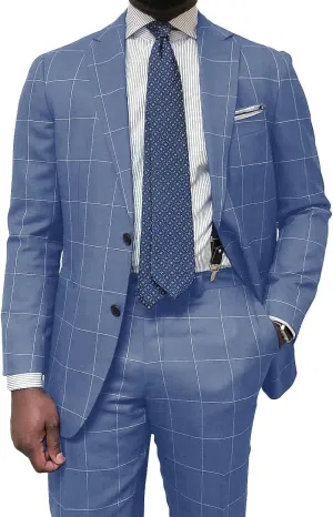 Wangyue Mens Plaid Suit Big and Tall 2 Piece Checked Suits Bussiness Wedding Suit Prom Tuxedos Suit Blazer Pant Set